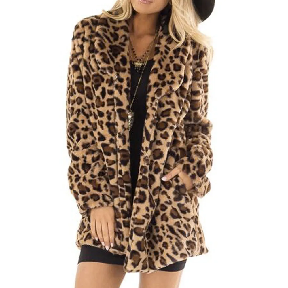 Женское плюшевое пальто большого размера из флиса с кроличьими ворсинами, осенне-зимнее пальто с длинным рукавом и леопардовым принтом и карманами, Женская куртка с капюшоном, пальто