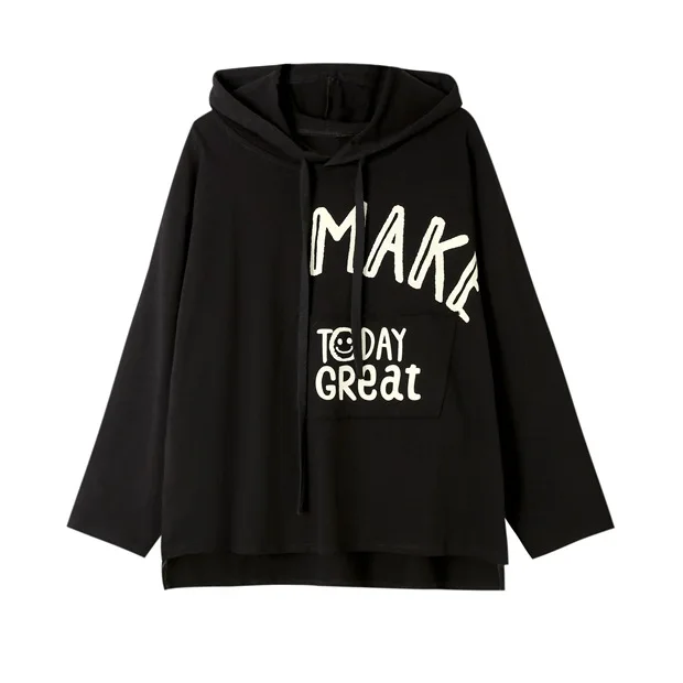 Vefadisa Plus Size Letter Print Women T-shirt 2020 Autumn Hooded Long Sleeve T-shirt Casual Pullover Women T-shirt QYF3716