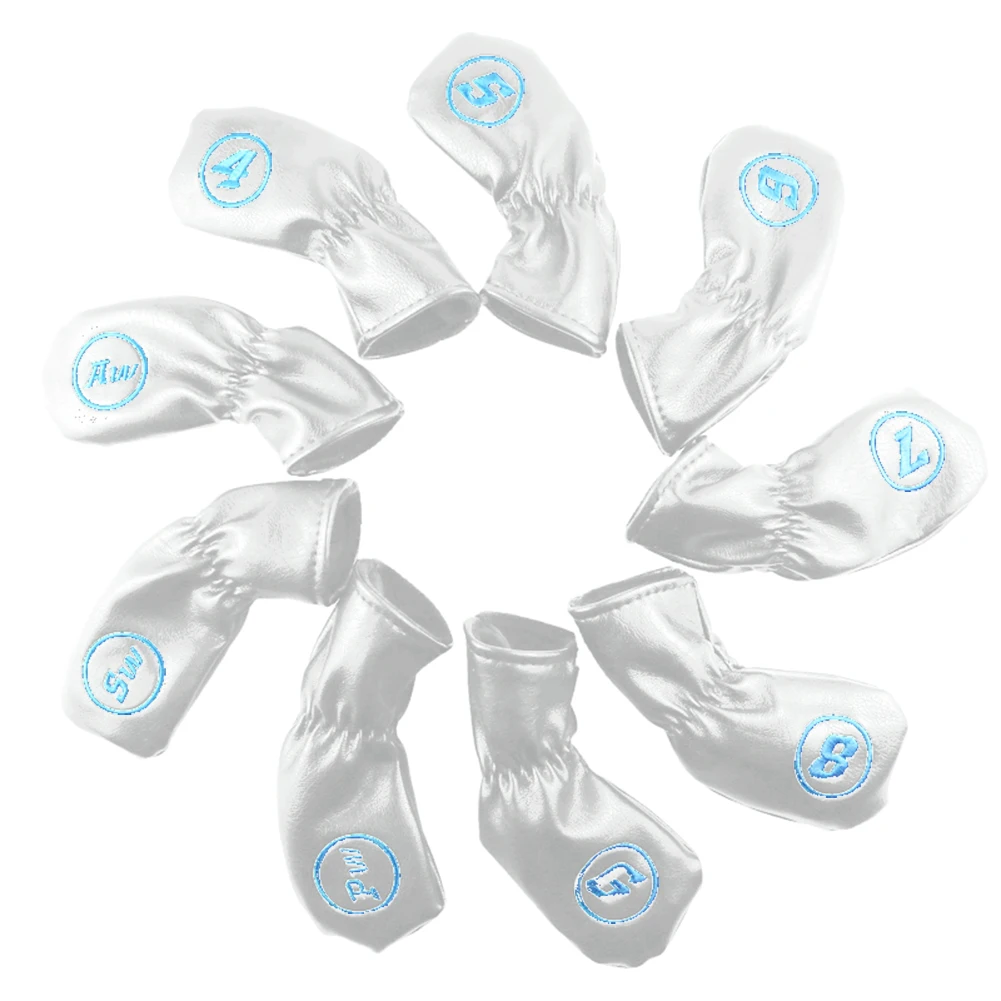 white Гольф 9 шт толстый синтетический кожаный Гольф головы Чехлы Набор головной убор прочный водонепроницаемый N66 - Цвет: white
