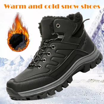 

Men Snow Boots Hiking Shoes Fleece Lined Casual Ankle Shoes Winter Warm Walking Booties XR-Hot