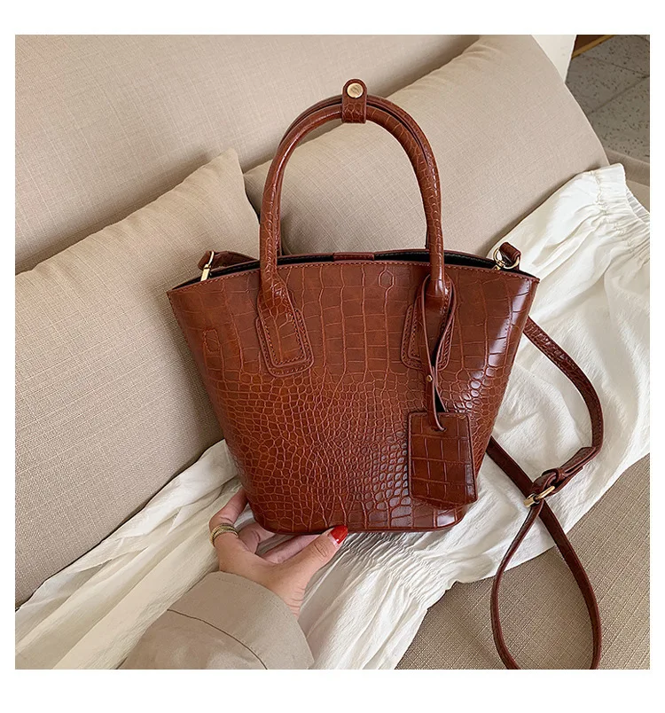 Аллигатор для женщин ведро сумки крокодил узор большой емкости сумки повседневное Ретро плеча курьерские сумки дамы PU кошелек Sac