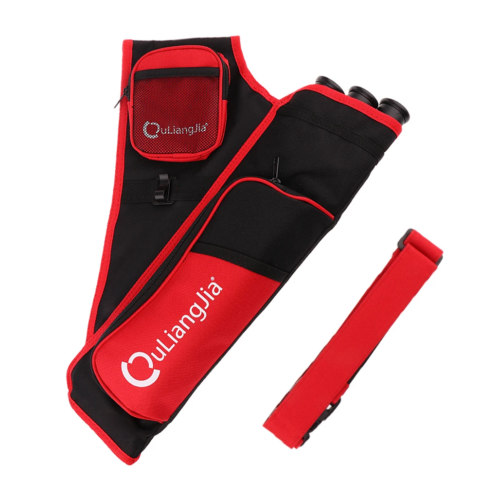 Premium Three-Tubes Archery Arrow Hip Quiver Holder Bag with Adjustable Belt Camo Red