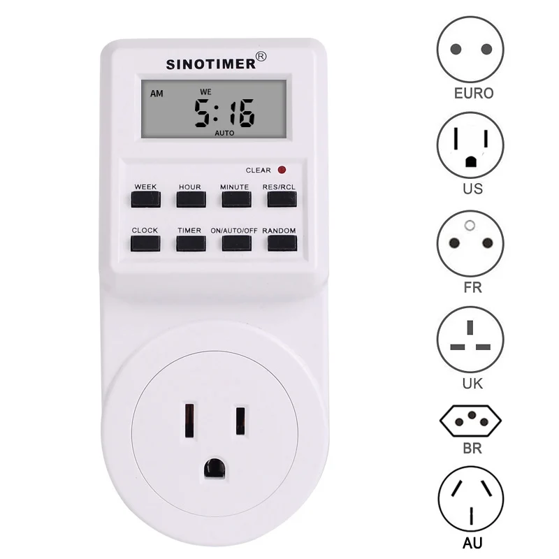 

230/220V AC Programmable Timers Weekly Programmable Electrical Power Socket Timer Switch EU UK US FR Plug standard with Clock