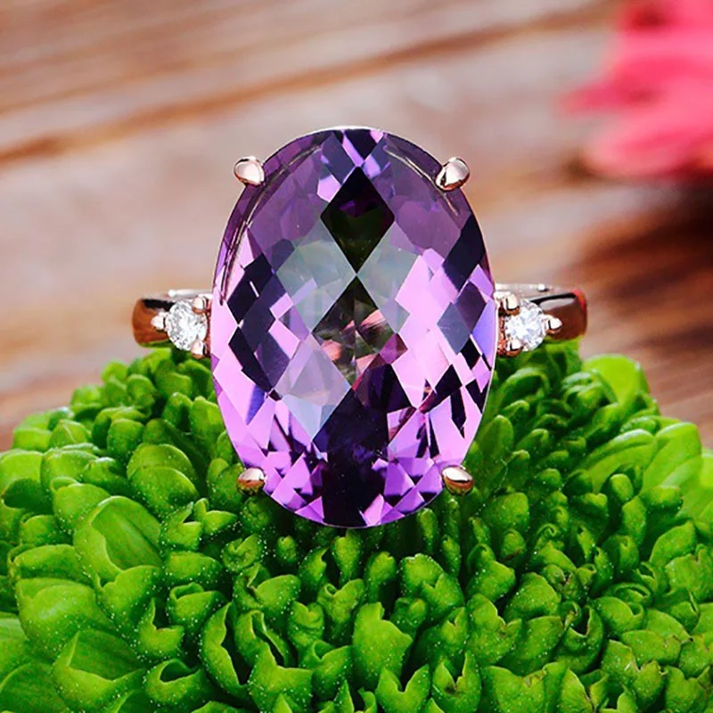 Purple Целлюлозный кольцо из серебра 925 пробы с овальным аквамариновым драгоценным камнем фиолетовый синий цвет серебро Отрегулируйте тонкие ювелирные изделия для женщин подарок на свадьбу - Цвет камня: Purple