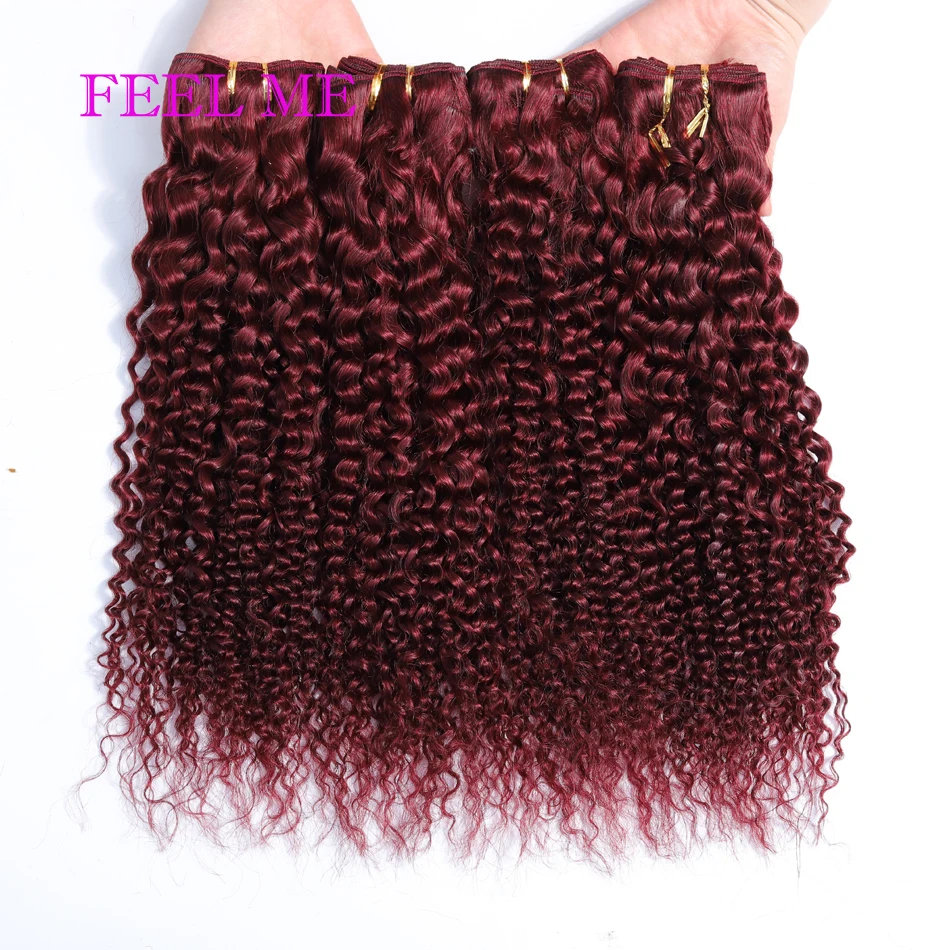 

FEEL ME Mongolian Kinky Curly Hair Bundles 100% Human Hair Bundles 99j Burgundy 3/4 pcs Remy Human Hair Weave Extensions