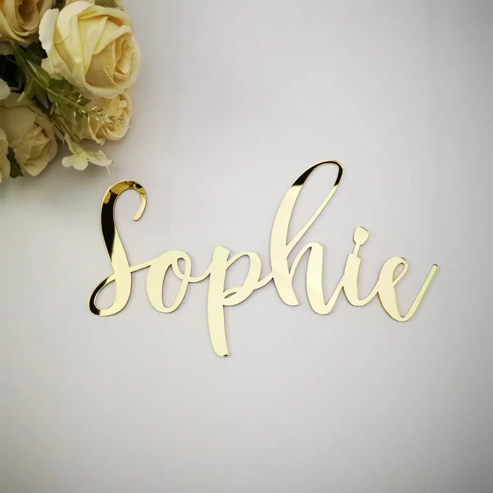Personalized Baby Shower mirror gold Name sign ,Family Script Nursery Wall Decor,Custom Children Name sign Decor silver Letter (2)
