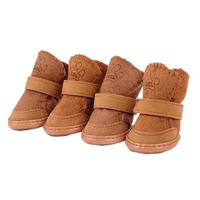 

4pcs Velvet Pet Winter Warm Shoes Boots 1 Set Cute Paw Printed Pet Dog Boots Puppy Cotton Winter Snow Warm Walking Boots S-2XL