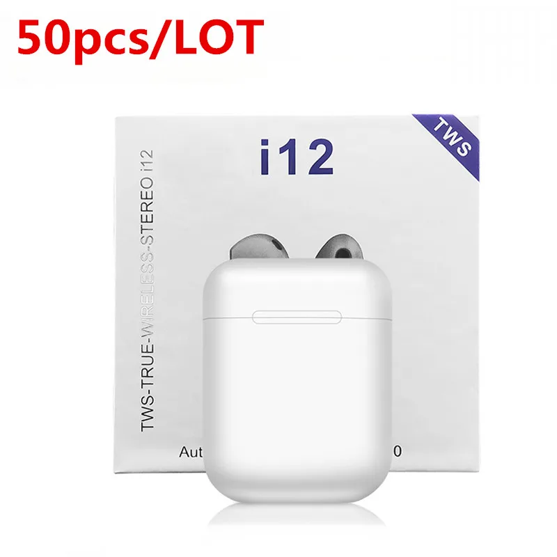 

50 pcs/lot Original i12 TWS Wireless Bluetooth 5.0 Earphone Sports Sweatproof Headphone Touch Portable Earbuds Send DHL for free