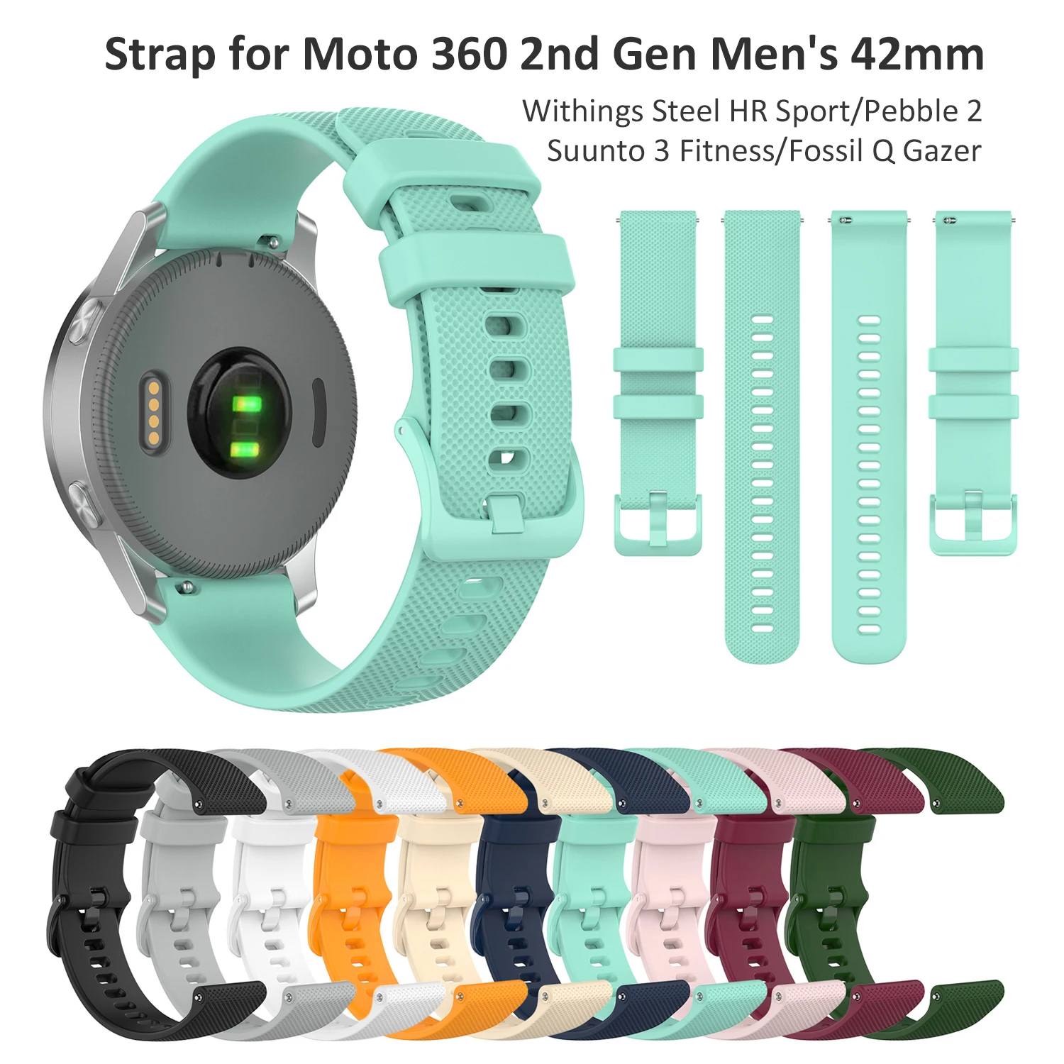 Ремешок для Moto 360 мужской 2-го поколения 42 мм/Pebble Time Round/ Suunto 3 Fitness/ Fossil Q Gazer/with Ings Steel