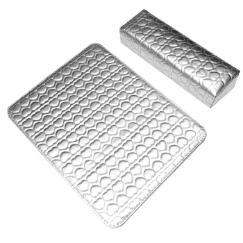 

Soft Square Nail Salon Cushions Set Heart Pattern Hand Pillow Pad PU Leather Manicure Wrist Rest (Silver)