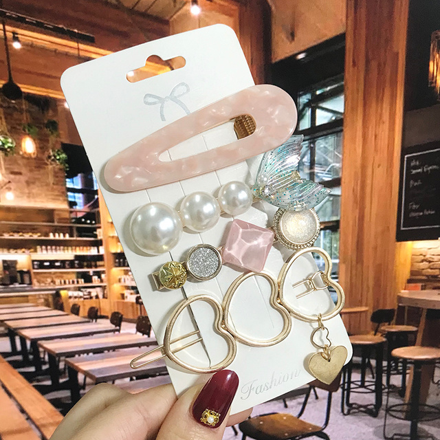 Pearl Crystal Acrylic Hair Clips Set for Women Retro Geometric Barrettes Hairpin Girl Hair Accessories Fashion Jewelry