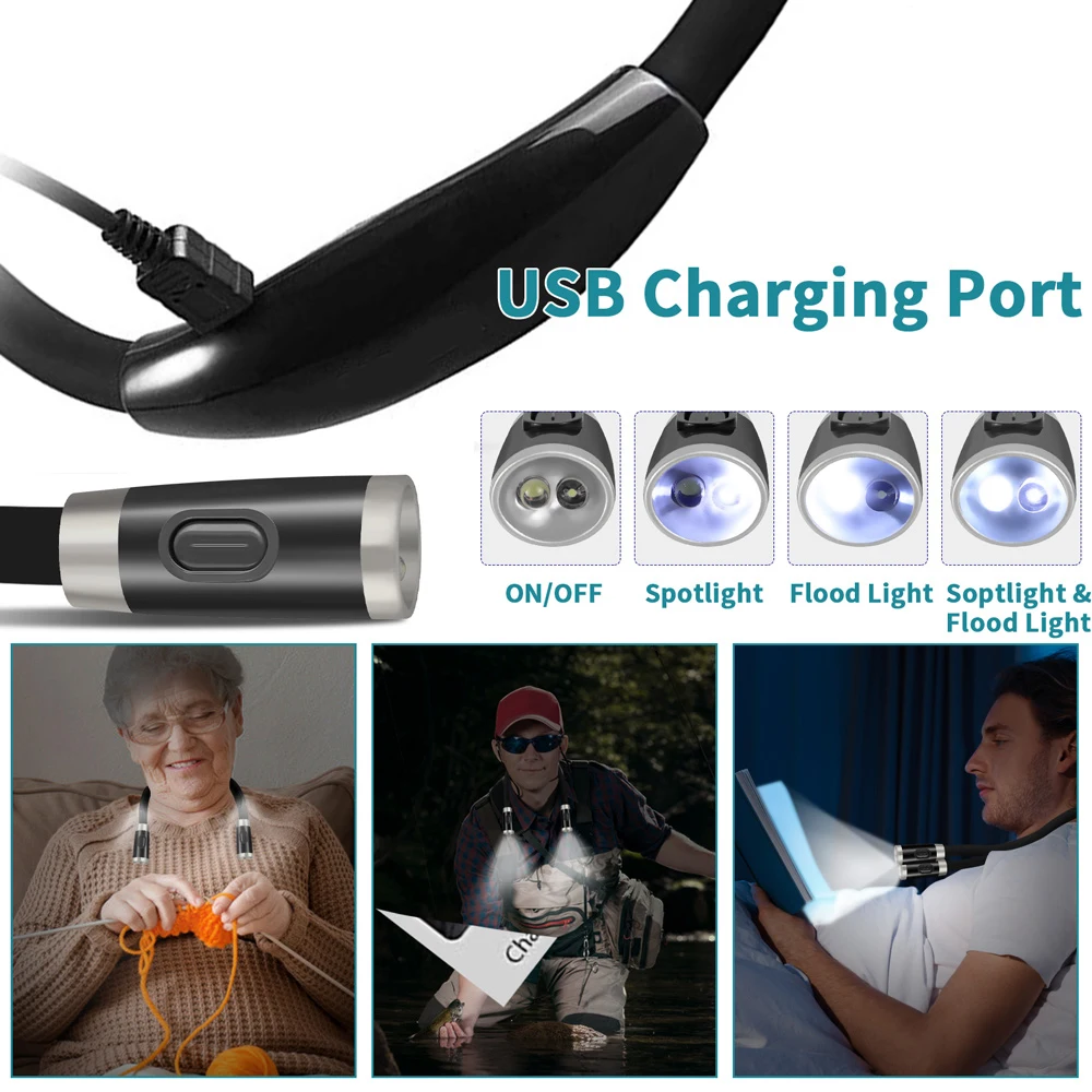 C2 USB Reading Lamp Night Light Neck Book Light Rechargeable HandsFree Durable LED For Knitting Camping Repairing Work Lighting led light book light