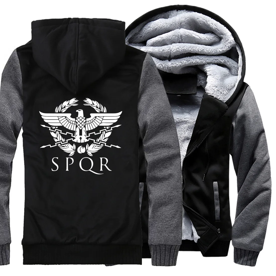SPQR, Римская империя, зимняя утепленная толстовка, мужская куртка на молнии с капюшоном, мужской спортивный костюм, толстовка, одноцветная, толстая, теплая, плюс размер, толстовки