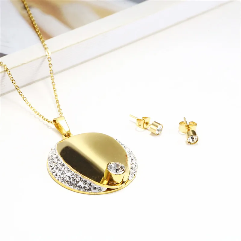 Gold color OUFEI Ювелирные наборы из нержавеющей стали персонализированные комплект ожерелья с подвеской в форме сердца серьги для женские украшения аксессуары женщина Vogue - Окраска металла: Gold color