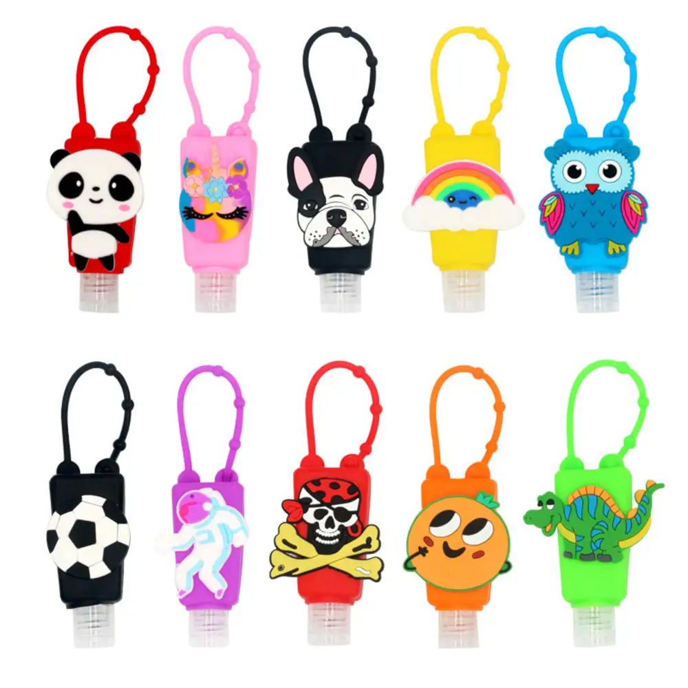 Cartoon Portable Mini Sanitizer Gel Holder Refillable Hand Gel Dispenser with Keychain Mini Disinfection holder 30ml