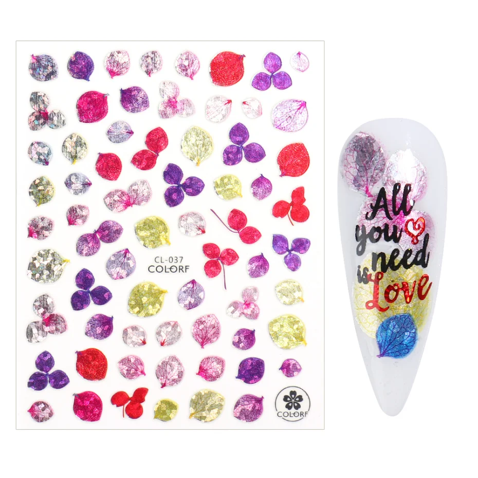 Laser 3D Nail Stickers Fan Leaf Flower Tiger Shiny Sliders Nail Art Decorations Lucky Clover Fashion Foil Manicure LACL037-052 nail stickers,nail art decoration,nail decals