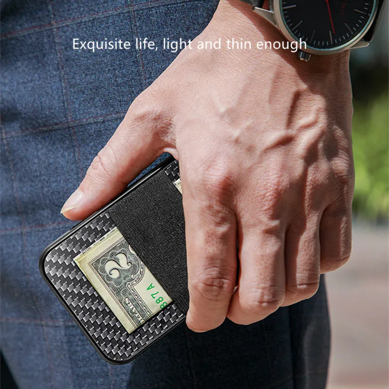 2020 Men Credit Card Holders Business ID Card Case Fashion Automatic RFID Card Holder Carbon Fiber Bank Card Wallets