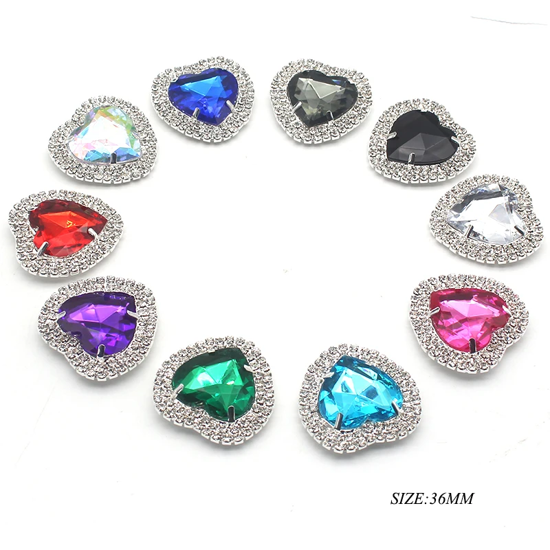 New 5Pcs/Lot of 36MM Heart shaped Rhinestone Alloy Buttons For Decorate ...