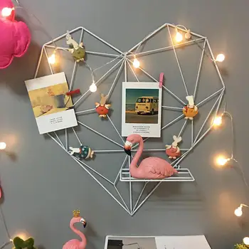 

Heart Shape Mesh Frame Picture Rack Photos Holder Shelf Wall Hanging DIY Decor Storage Rack Decorative Shelves