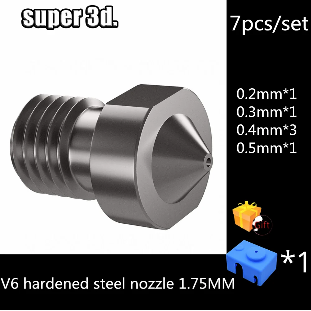 Сопло Ideaformer из закаленной стали 7 шт./компл. V6 1 75 мм Резьба M6 для печати PEI PEEK или
