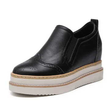 

New Arrival Woman Summer Casual Genuine Leather Thick Sole Shoes Women Creepers Casual Breathable Flat Platform Shoes 758