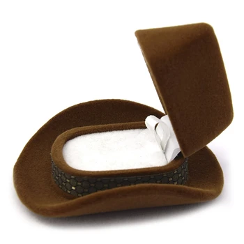 

Creative Cowboy Hat Shape Rings Box Jewellery Display Storage Case X7JB