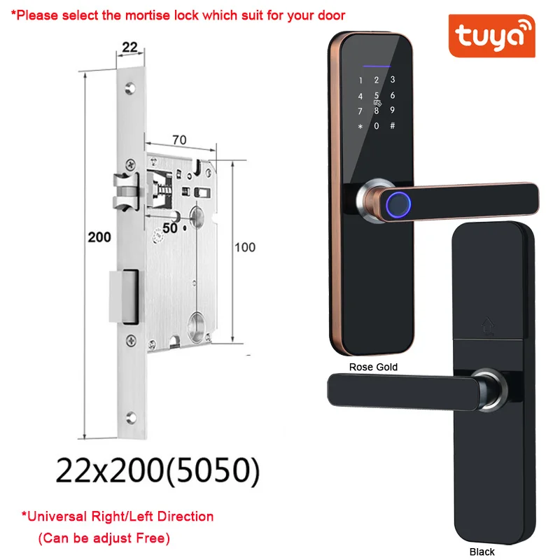 Tuya Wifi Electronic Smart Door Lock With Biometric Fingerprint / Smart Card / Password / Key Unlock/ USB Emergency Charge electric door lock Access Control Systems