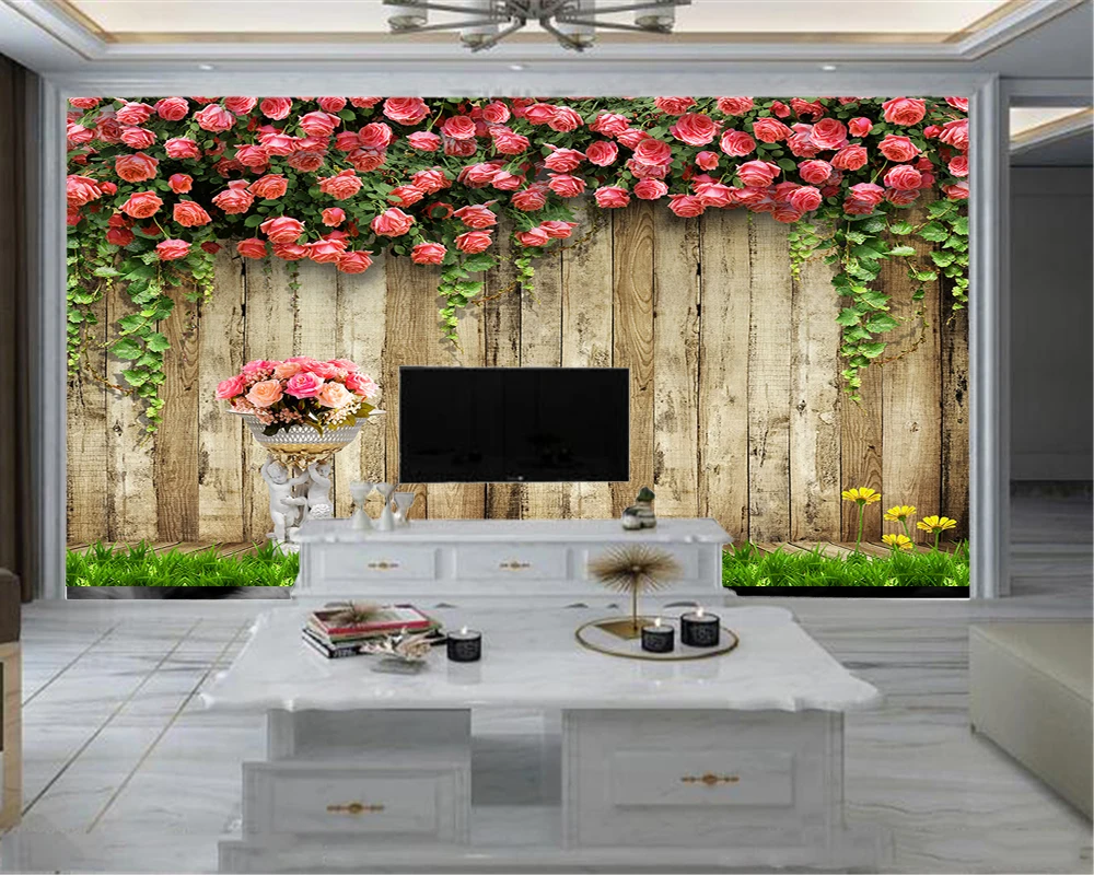 3d Bedroom Wallpaper 3d Wall Paper For Bedroom Romantic Romantic Pink Flowers Wooden Wall Interior Mural Wallpaper Wallpapers Aliexpress