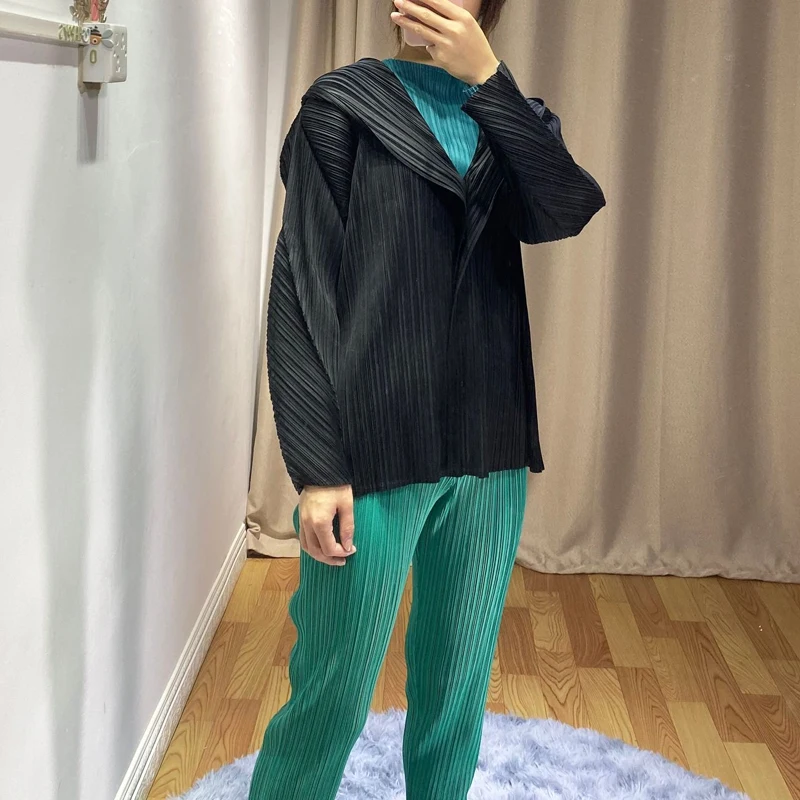Весенняя плиссированная куртка с капюшоном MIYAKE, японская импортная однотонная приталенная куртка с длинным рукавом на одной пуговице большого размера