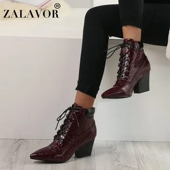 

ZALAVOR Ankle Boots For Women Stone Pattern Casual Lace Up Winter Fur Warm Shoes Women Sexy High Heels Short Boots Size 34-43