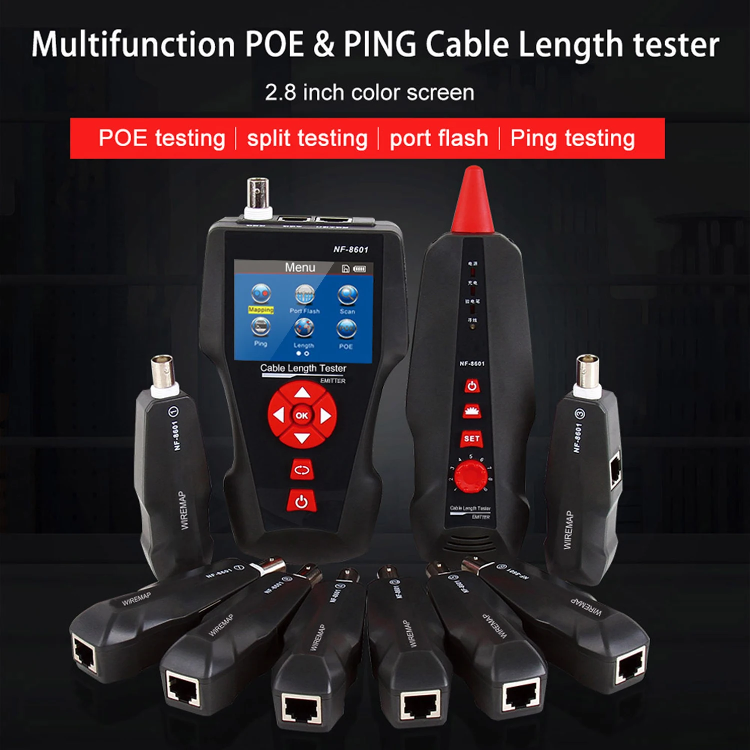

Professional LCD Network Cable Tester RJ11 RJ45 BNC Cable Length Tester Network Monitoring Wire Tracker Anti-Interference