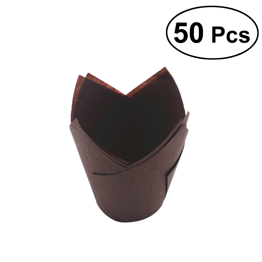 50pcs Coffee 50 шт., 100 шт., обертки для кексов, бумажные стаканчики для торта, формы тюльпана, вкладыши для кексов, чашки для торта, для свадьбы, дня рождения, вечеринки - Цвет: 50pcs Coffee