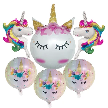 

New 6PCS unicorn flowers round balloon children birthday unicorn party decorations children wedding balloons globos