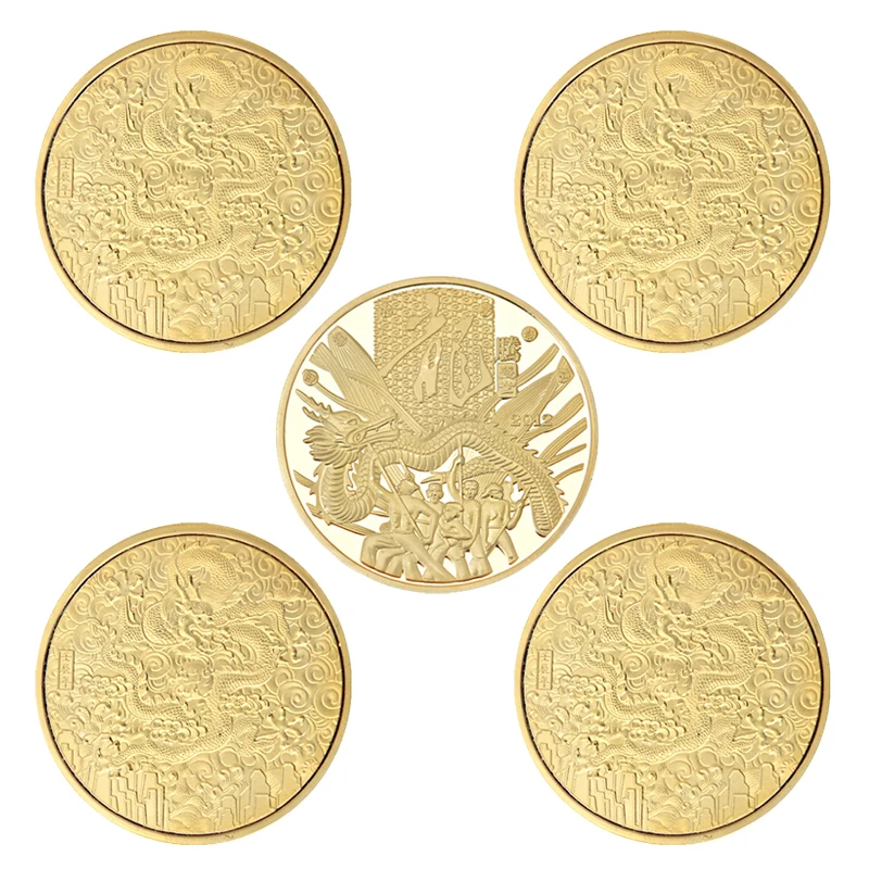 5pcs coin WR китайские древние драконы коллекционные монеты с держателем позолоченные монеты старую оригинальную монету подарок на год дропшиппинг - Цвет: 5pcs coin
