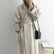 

Long Sleeve Casual Vintage Belt 2021 New Fashion Long Autumn Faux Wool Blend Woolen Coat Winter Warm Women Warm Wool Coat