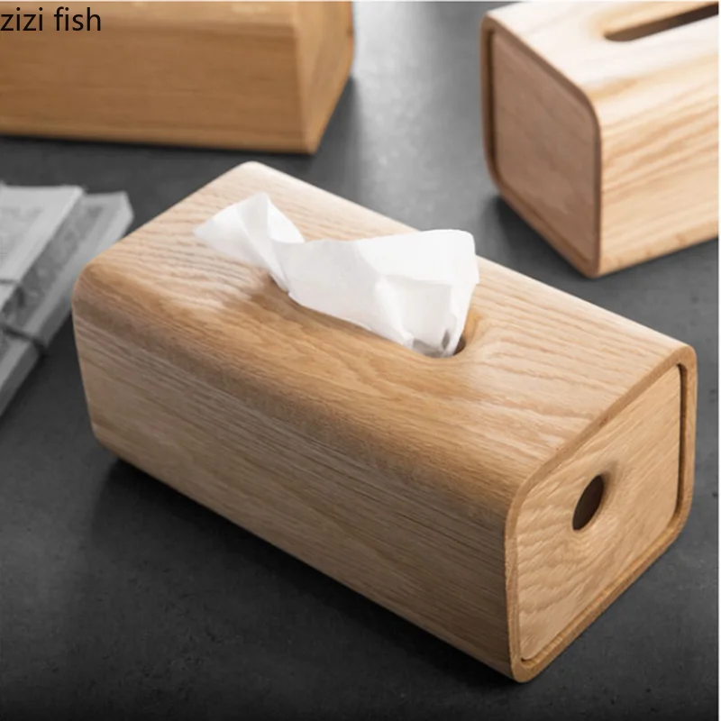 Japanese-style Black Walnut White Oak Tissue Box Solid Wood Rectangular Tissue Storage Box Home Desktop Paper Towel Holder 5