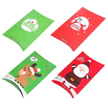 

50Pcs Merry Christmas Pillow Box Candy Cookies Paper Sugar Case Party Color Elk Re Color Paper Sugar Case Red Green Elk Party