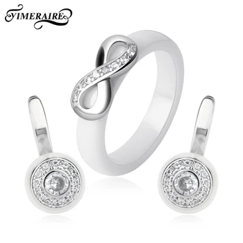 

Fashion Jewelry Sets Ceramic Earrings For Women Infinity Symbol Rhinestone Finger Ring Wedding Gift Sliver Rose Gold Accessories