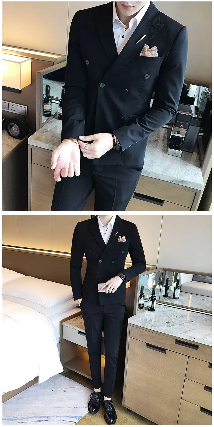 Plyesxale Slim Fit мужские s двойные приталенные пиджаки красный, черный, белый, серый, королевский синий свадебные костюмы для мужчин из трех предметов повседневный костюм YM6