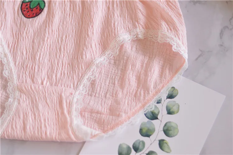SP&CITY Solid Pleated Fruits Embroidery Cotton Underwear For Women Menstrual Panties Sweet Lace Edge Girl Briefs Female Lingerie