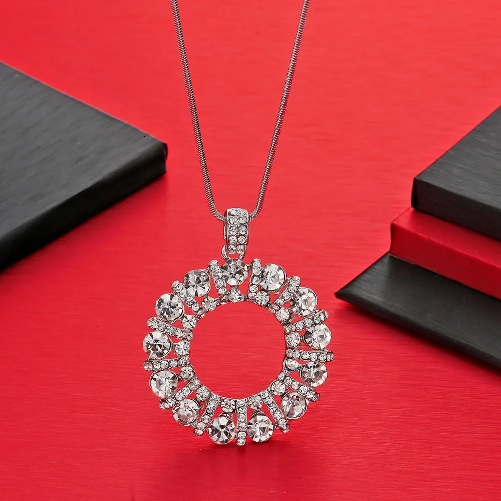 Meyfflin, серебряная цепочка, Длинные ожерелья для женщин, модные круглые ожерелья с кристаллами и кулоны, колье, ювелирное изделие, бижутерия