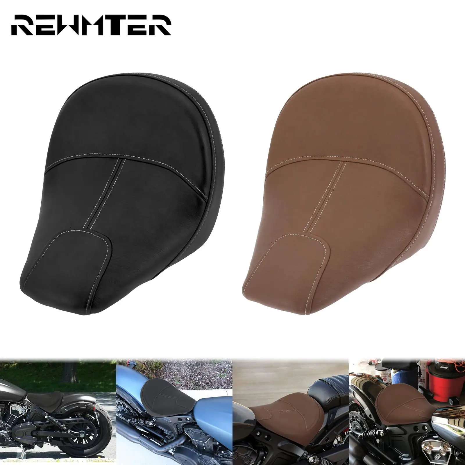 

Motorcycle Leather Driver Front Solo Pillion Seat Rider Cushion Saddle Black/Brown For Indian Scout 2015-20 Scout Sixty 16-2020