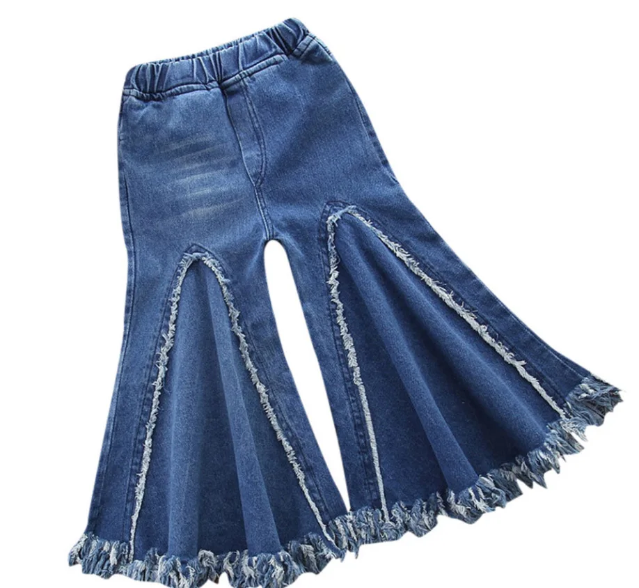 Spring Summer girls flare jeans baby denim trousers kids pants children bottoms tassel ripped wide leg 1 to 6 yrs