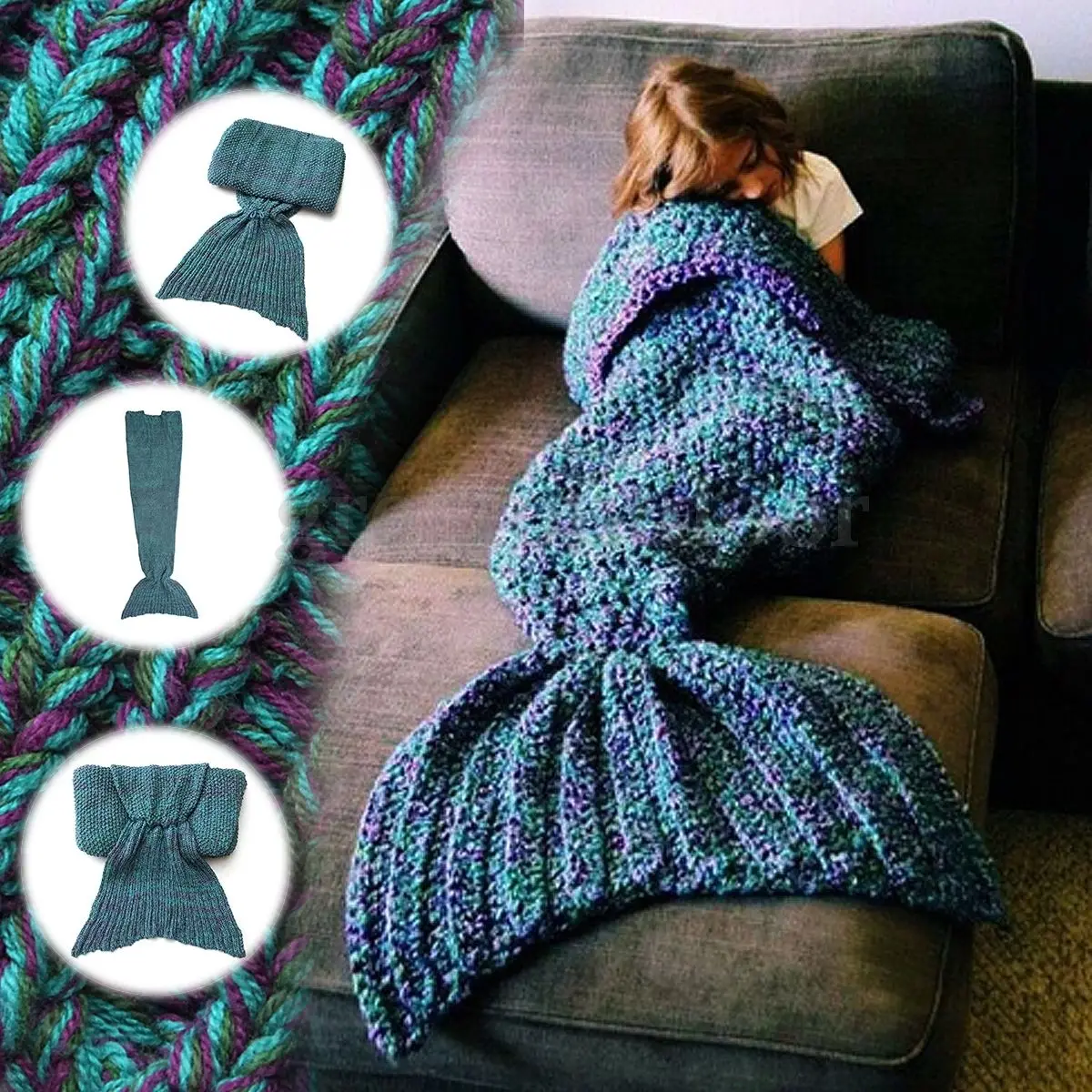 

40x90cm Adults Children Crocheted Adult Kids Mermaid Tail C ocoon Knit Lapghan Sofa Blanket Warm