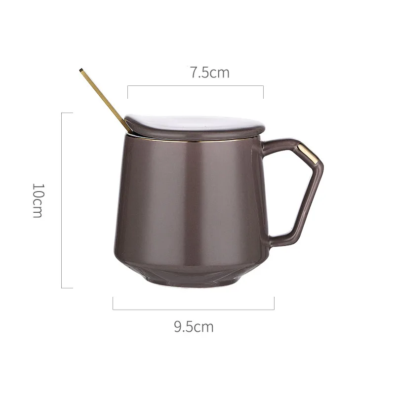 Coffee Керамика Золотой ободок кружка креативная чашка воды для чая кофейные кружки 380 мл с крышкой Ложка - Цвет: Coffee