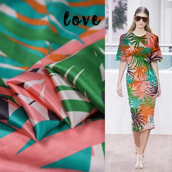 

Plant design silk stretch satin fabric 138cm width very smooth and comfortable,SSC477