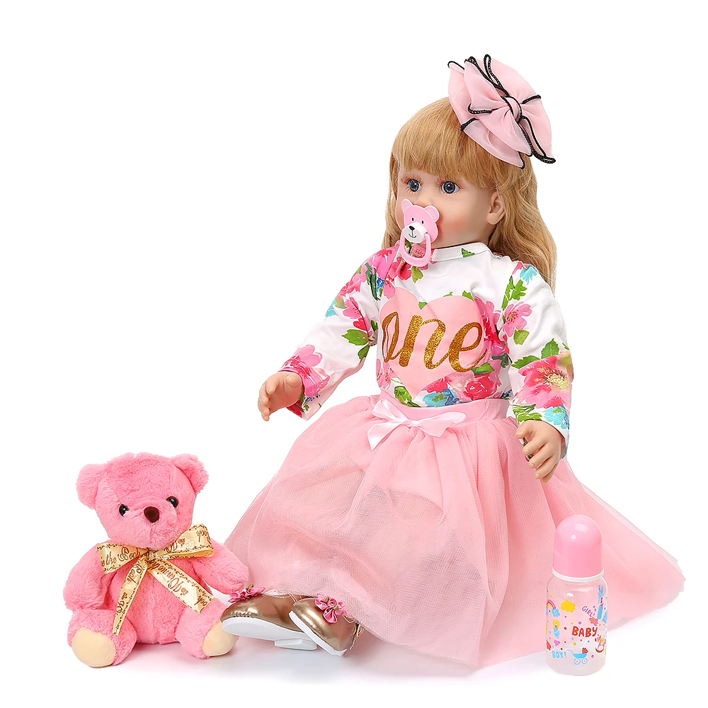 60 см кукла принцессы ручной работы Boneca Reborn baby girl Doll 24 дюймов мягкий винил Bebes Reborn Doll малыш подарок на день рождения кукла игрушка - Цвет: Gold hair blue eyes