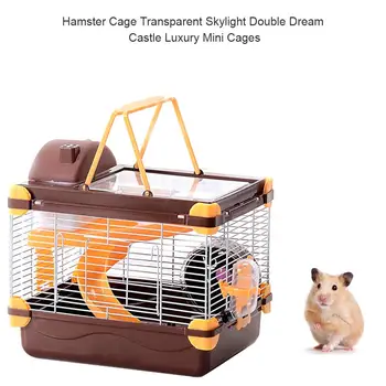 

Hamster Cage 2 Floors Storey Hamster Cage Mouse House With Slide Disk Spinning Bottle Skylight Dream Castle Luxury Mini Cages