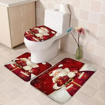 

3pcs/set Christmas Snowman Santa Claus Bell Elk Pattern Floor Mat Bathroom Waterproof Shower Toilet Cover Mat Non Slip Rug