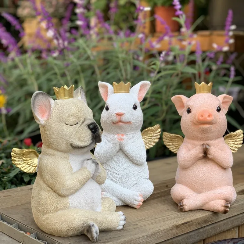 

Pastoral Yoga Wing Dog Pig Rabbit Resin Sculpture Outdoor Garden Figurines Decoration Home Livingroom Desktop Ornaments Crafts